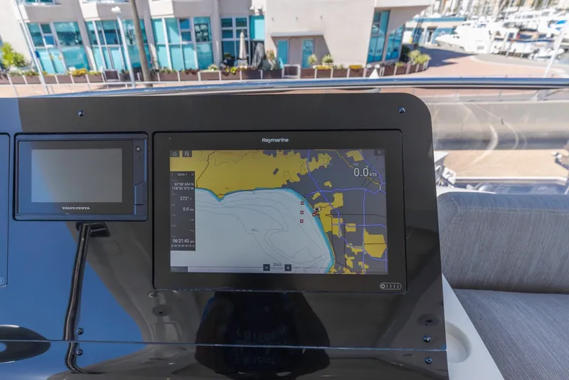 Slide: The Image of Navigation display on 2021 Azimut Fly 60 yacht, showing digital map and controls. - 24