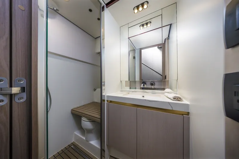 Slide: The Image of Luxurious bathroom interior of 2021 Azimut Fly 60 yacht with modern fixtures. - 53