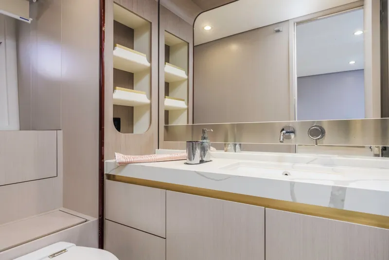 Slide: The Image of Luxurious bathroom interior of 2021 Azimut Fly 60 yacht with modern fixtures. - 43
