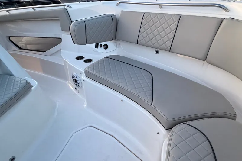 Slide: The Image of Luxurious seating on 2022 Pursuit S 378 Sport boat with quilted upholstery. - 9