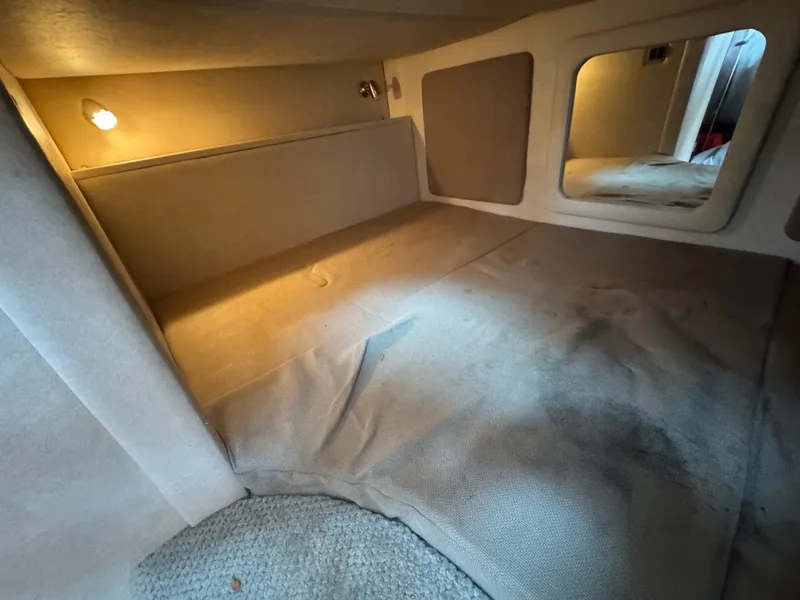 Slide: The Image of Interior of a 2008 Sea Ray 290 Sundancer with soft carpet flooring and wall-mounted lights. - 18
