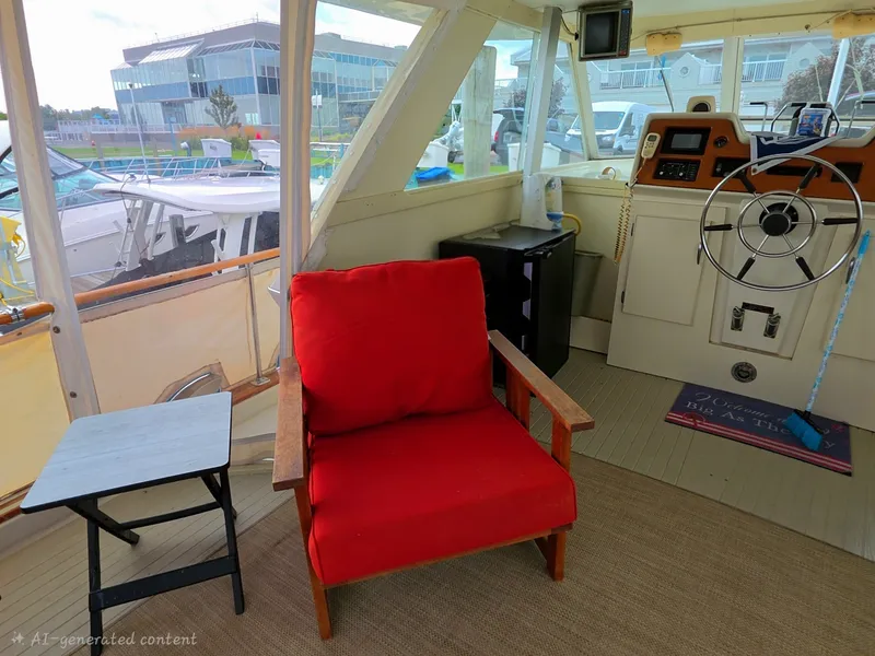 Slide: The Image of The image shows the helm of a 1971 Chris-Craft 47 Commander with a red armchair. - 14