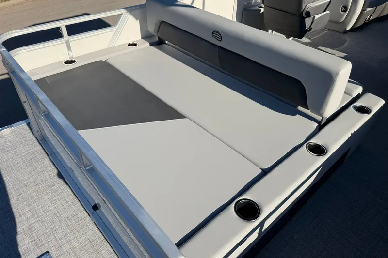 Slide: The Image of 2027 Sun Tracker Party Barge 22 RF DLX with spacious seating and cup holders. - 23