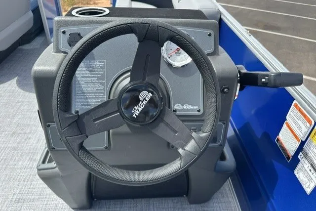 Slide: The Image of Steering wheel of a 2027 Sun Tracker Party Barge 16 DLX pontoon boat. - 13