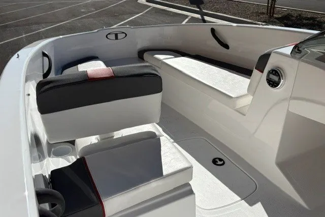 Slide: The Image of Interior of 2027 Tahoe T16 boat with modern seating and dashboard design. - 6