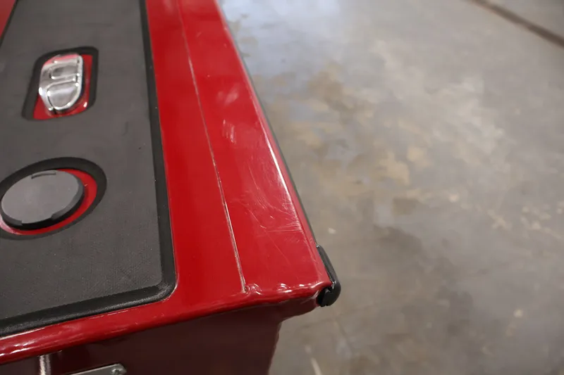 Slide: The Image of Red Tracker Targa V-19 WT boat detail, 2022 model, featuring sleek design elements. - 61