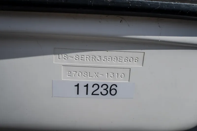 Slide: The Image of Hull identification number on 2006 Sea Ray 270 SLX boat, showing serial details. - 48