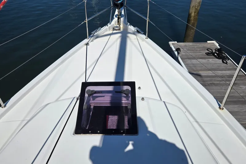 Slide: The Image of Jeanneau Sun Odyssey 410 sailboat deck, 2020 model, docked at marina. - 18
