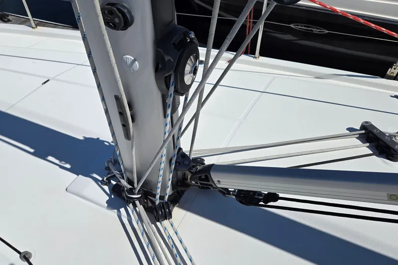 Slide: The Image of Close-up of rigging on a 2020 Jeanneau Sun Odyssey 410 sailboat deck. - 17