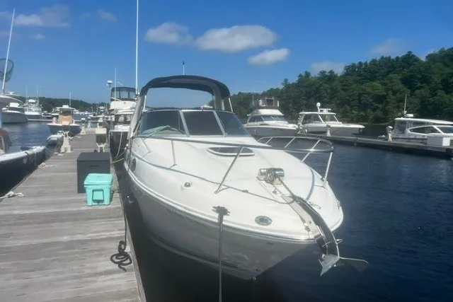 The Image of 2008 Sea Ray 220 Sundancer docked at marina under clear blue sky. - 0