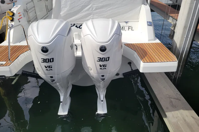 Slide: The Image of 2025 Jeanneau Leader 10.5 WA Series 2 with twin 300 V6 outboard engines. - 6