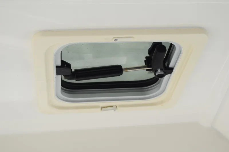 Slide: The Image of 2022 Pursuit OS 355 Offshore boat hatch with handle and hydraulic support. - 207