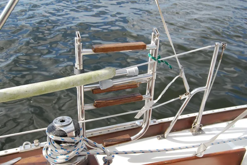 Slide: The Image of Sailboat deck with ladder and winch on 1981 Bristol 40 Yawl. - 24