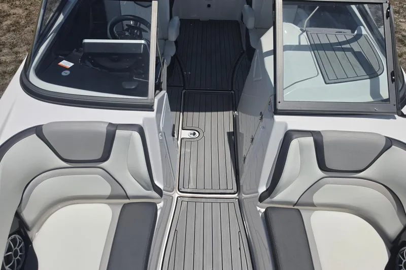 Slide: The Image of 2022 Yamaha Boats 252SD interior with sleek seating and modern design. - 80