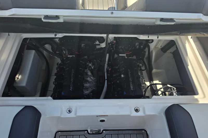 Slide: The Image of 2022 Yamaha Boats 252SD engine compartment showcasing high-output engines. - 84