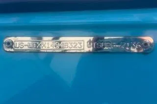 Slide: The Image of 2023 Heyday WTSurf boat identification plate on blue surface. - 96