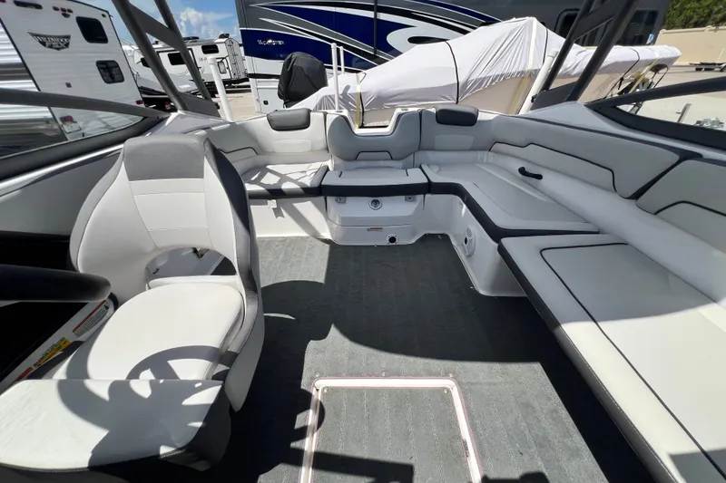 Slide: The Image of 2022 Yamaha Boats AR190 interior with sleek seating and modern design. - 47
