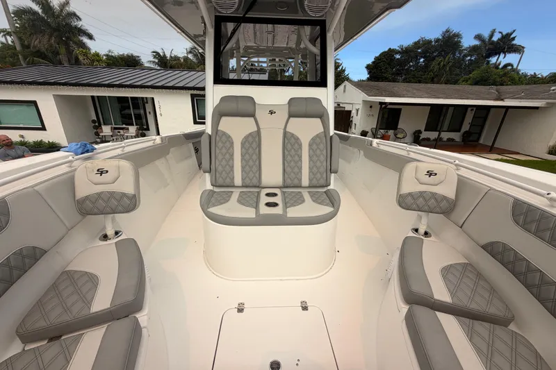 Slide: The Image of 2023 Sea Pro 320 DLX Offshore boat interior with luxurious seating and modern design. - 33