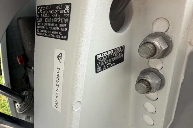 Slide: The Image of Close-up of Suzuki motor label on 2023 Sea Pro 320 DLX Offshore boat. - 47