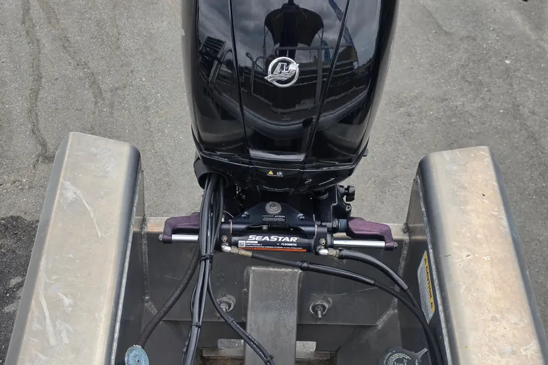 Slide: The Image of 2023 Sun Tracker Bass Buggy 18 DLX outboard motor with SeaStar hydraulic steering system. - 59