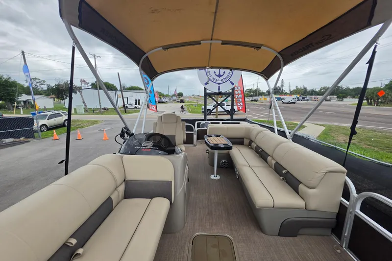 Slide: The Image of 2023 Sun Tracker Bass Buggy 18 DLX pontoon boat with spacious seating and canopy. - 37