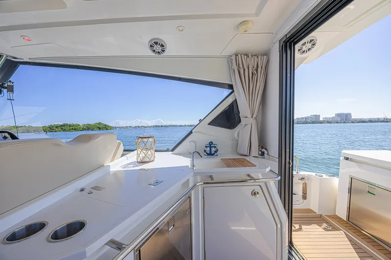 Slide: The Image of Interior view of 2024 Aquila 36 Sport yacht with ocean backdrop. - 28
