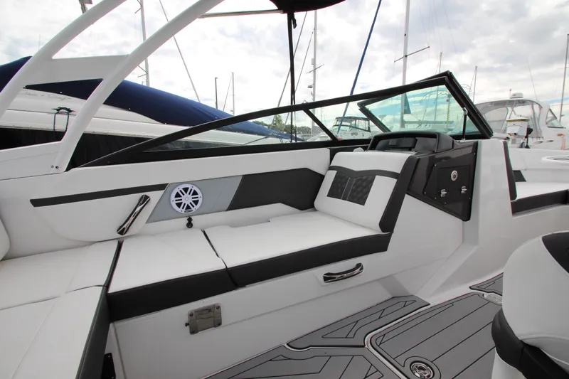 Slide: The Image of Luxurious interior of 2025 Monterey M-22 boat with sleek seating and modern design. - 10