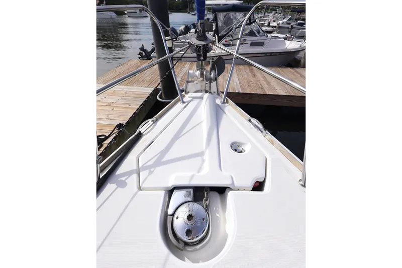 Slide: The Image of Bow of 2008 Jeanneau Sun Odyssey 36i sailboat docked at marina. - 7