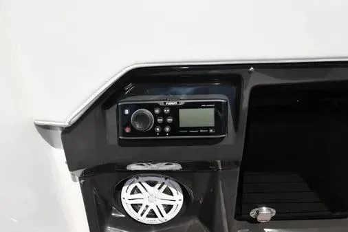 Slide: The Image of 2021 Monterey 278SS Super Sport boat audio system with control panel and speaker. - 18