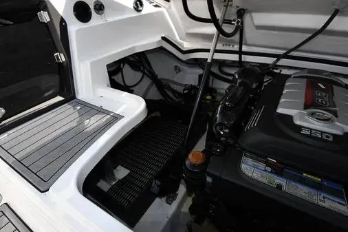 Slide: The Image of Engine compartment of 2021 Monterey 278SS Super Sport boat, showcasing mechanical components. - 39