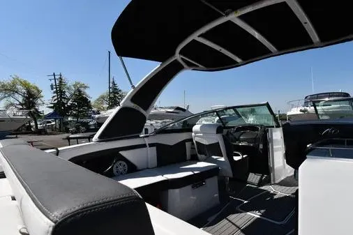 Slide: The Image of 2021 Monterey 278SS Super Sport boat interior with sleek seating and modern dashboard. - 13