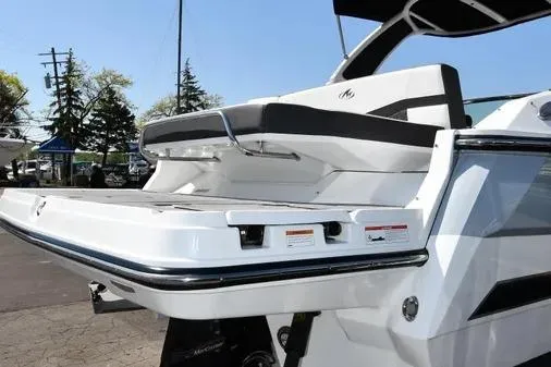 Slide: The Image of 2021 Monterey 278SS Super Sport boat, rear view with swim platform and seating. - 6