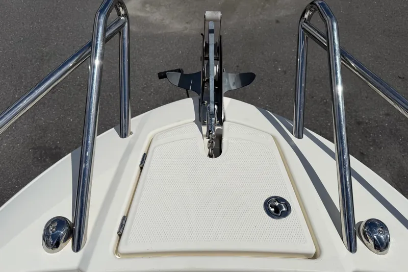 Slide: The Image of Bow of 2021 Parker Poland 690 Sport boat with anchor and stainless steel rails. - 50