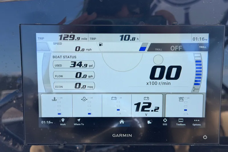 Slide: The Image of Garmin display on 2021 Sportsman Heritage 211 Center Console showing trip and boat status. - 23