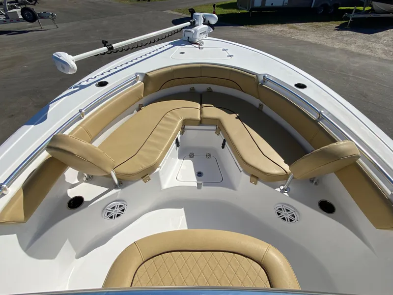 Slide: The Image of 2021 Sportsman Heritage 211 Center Console boat with tan seating and spacious deck. - 18