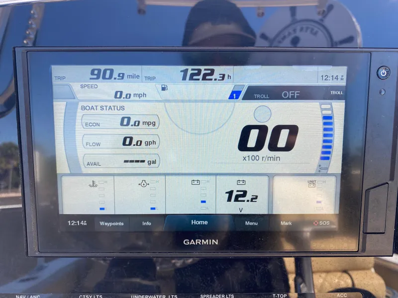 Slide: The Image of Garmin display on 2021 Sportsman Heritage 211 Center Console showing trip and boat status. - 14