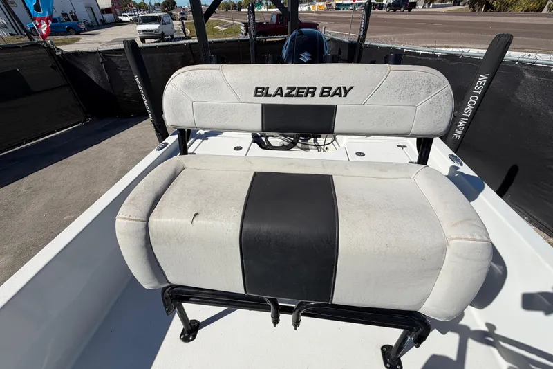 Slide: The Image of 2020 Blazer Bay 2200 Fisherman boat seat with black and white upholstery. - 53