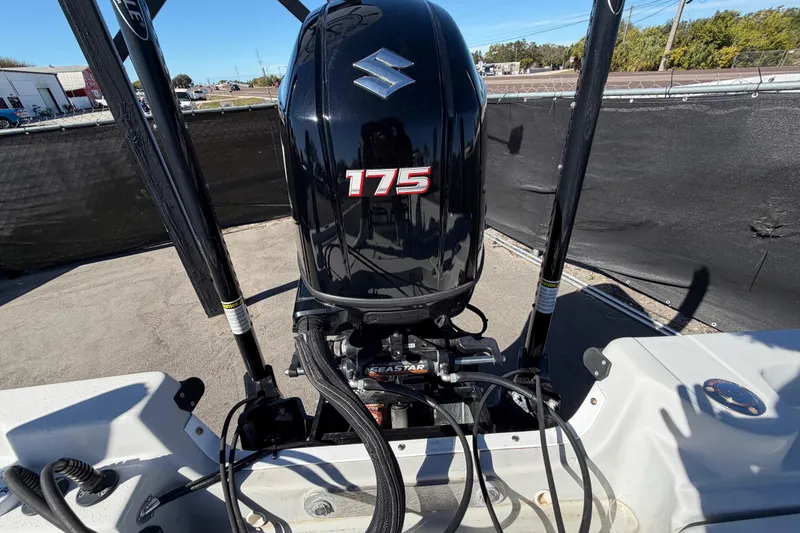 Slide: The Image of 2020 Blazer Bay 2200 Fisherman with Suzuki 175 outboard motor, rear view. - 70