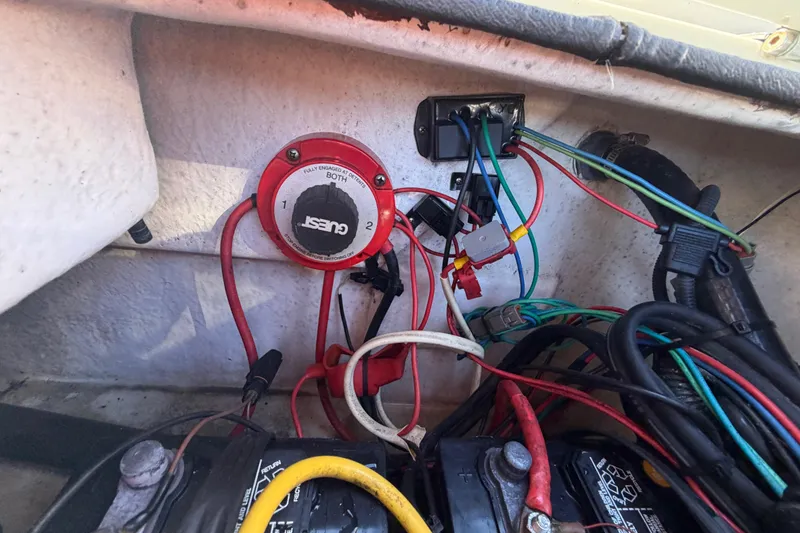 Slide: The Image of Electrical wiring and battery setup in a 2020 Blazer Bay 2200 Fisherman boat. - 68