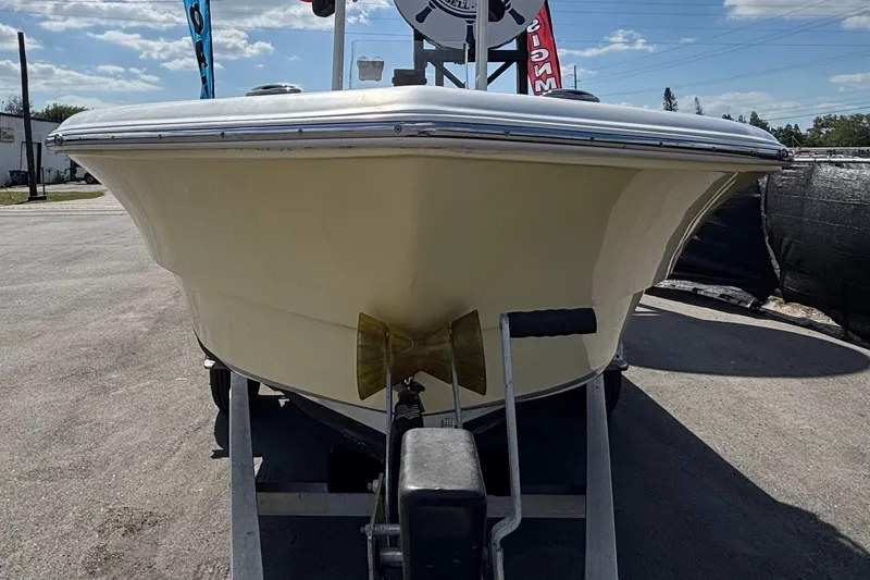 Slide: The Image of 2020 Clearwater 2000 Center Console boat on trailer, viewed from the front. - 19