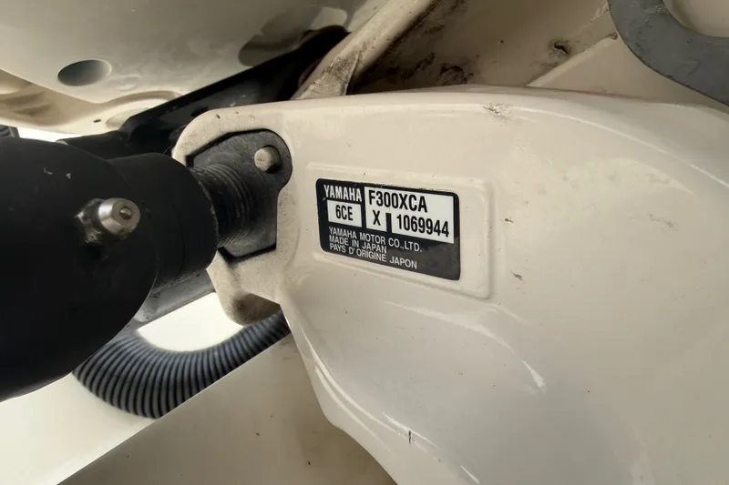 Slide: The Image of Yamaha F300XCA engine on 2020 Cobia 301 Center Console boat, close-up view. - 36