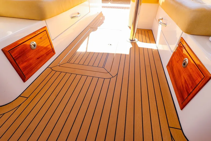 Slide: The Image of Luxurious teak deck of 2017 MJM 40z Downeast boat with elegant wood accents. - 13