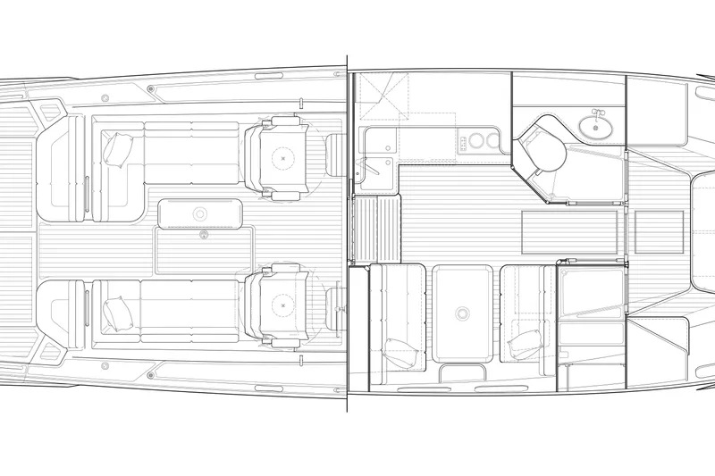 Slide: The Image of Blueprint of 2017 MJM 40z Downeast boat interior layout, showcasing seating and amenities. - 42