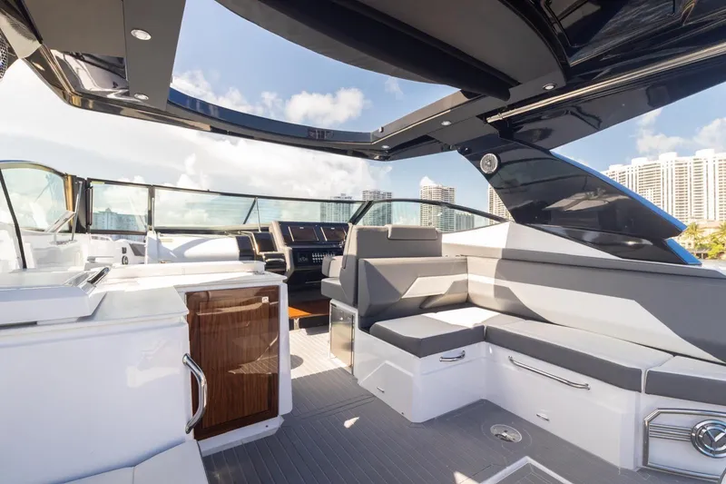 Slide: The Image of Luxurious 2022 New Cruiser Yachts GLS 38 interior with modern seating and sleek design. - 23