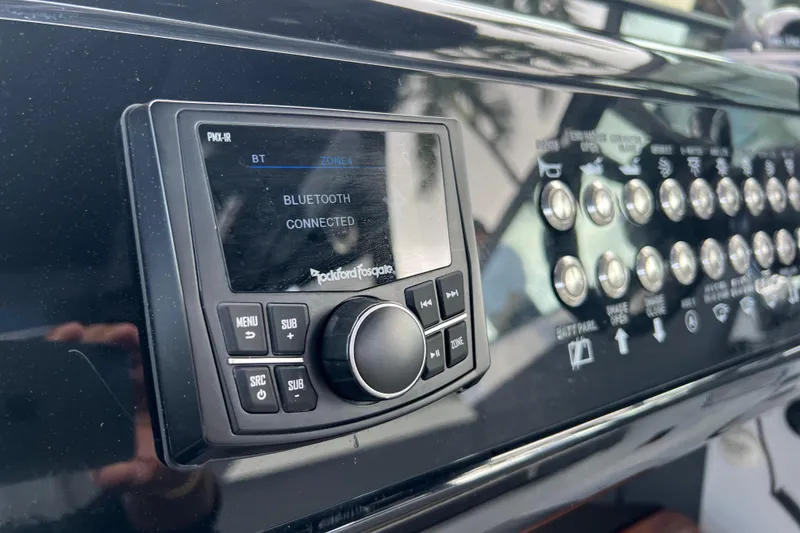 Slide: The Image of Control panel of 2022 New Cruiser Yachts GLS 38 with Bluetooth connectivity. - 25