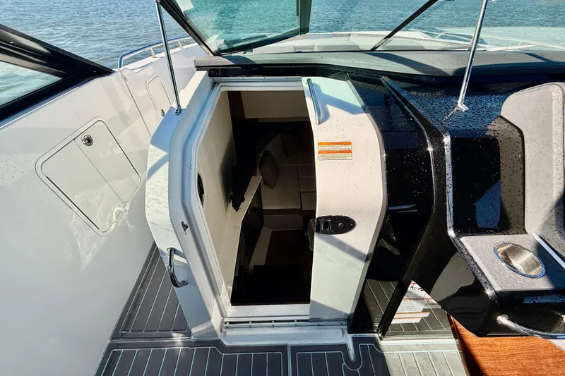Slide: The Image of 2022 New Cruiser Yachts GLS 38 cabin entrance with sleek design and modern features. - 35
