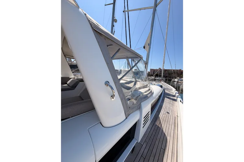 Slide: The Image of 2022 Beneteau Oceanis Yacht 54, sleek deck view with modern design elements. - 17
