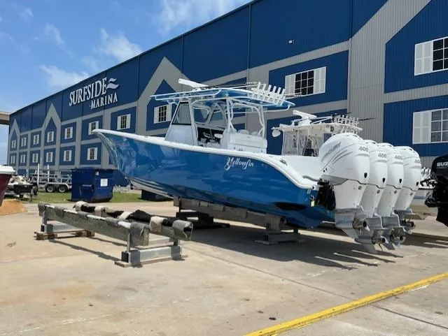 Slide: The Image of 2022 Yellowfin 39 Offshore boat at Surfside Marina with quad engines. - 2