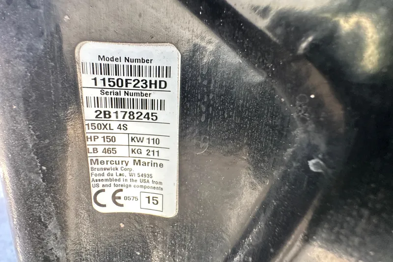 Slide: The Image of Label on Mercury Marine engine, model 1150F23HD, serial 2B178245, 150 HP, 1993 Hydra-Sports. - 67