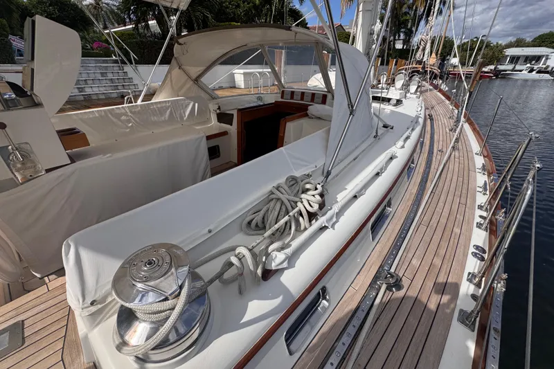 Slide: The Image of 1989 Little Harbor Sloop 58' with teak deck and polished fittings docked. - 24